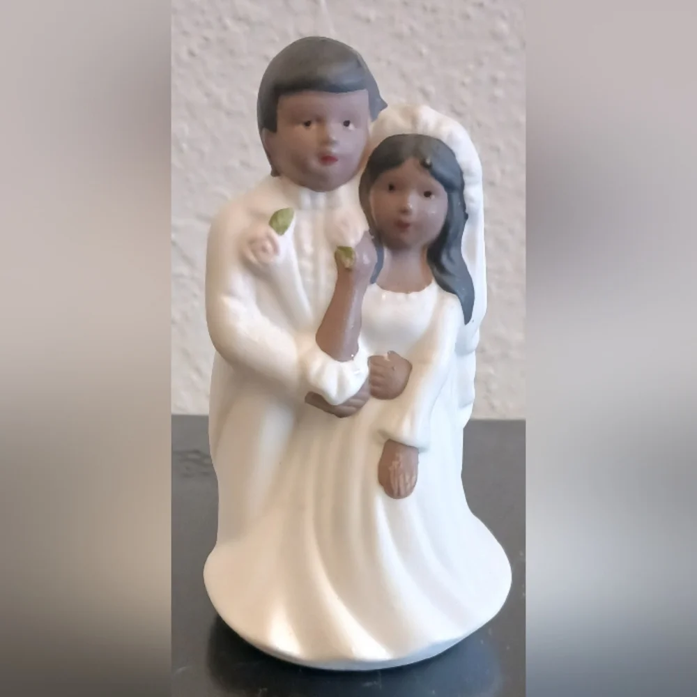 Wedding Cake Topper Bride and Groom Dark Hair and Skin